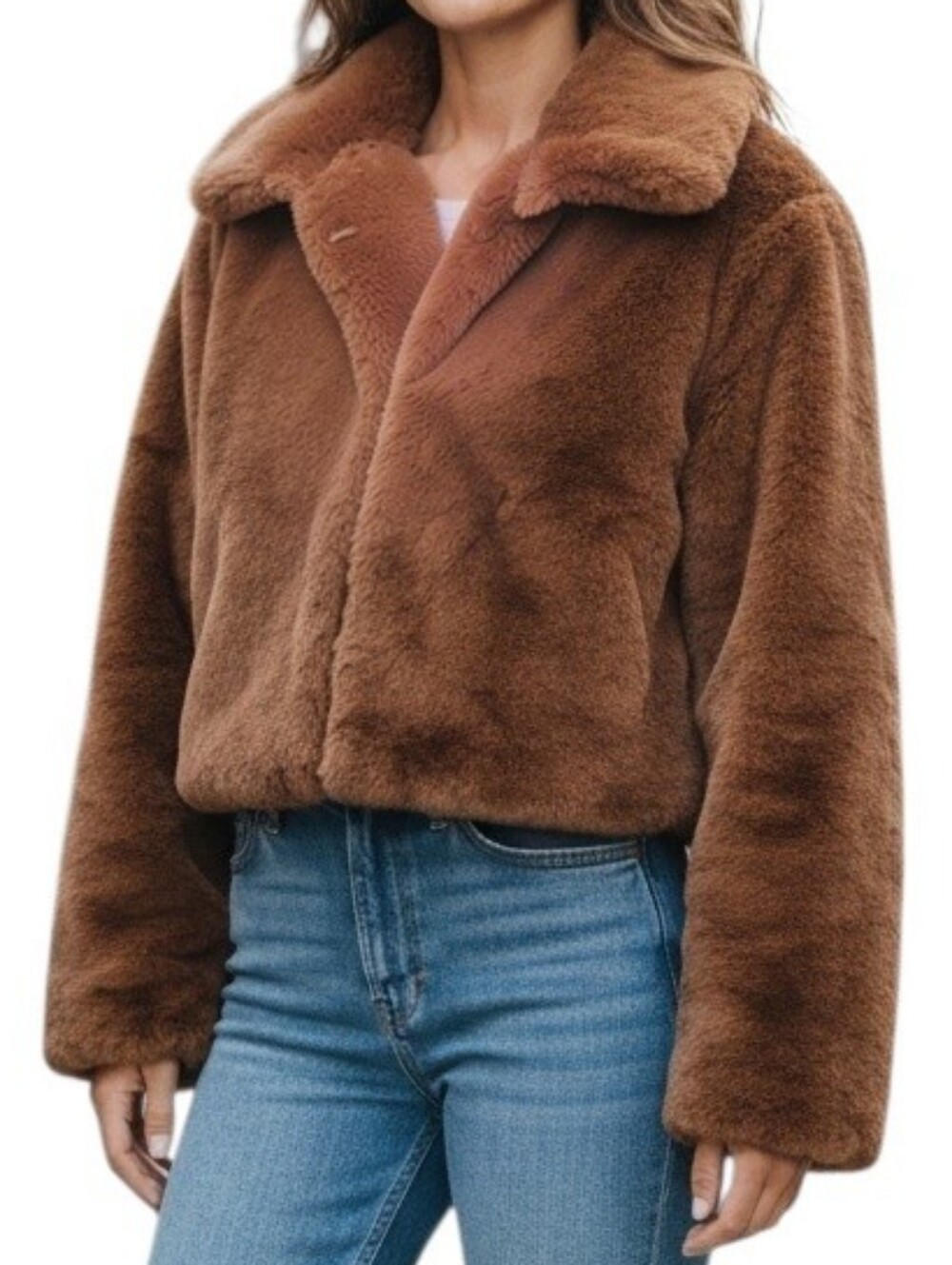 Plush Brown Teddy Jacket with Collared Neck